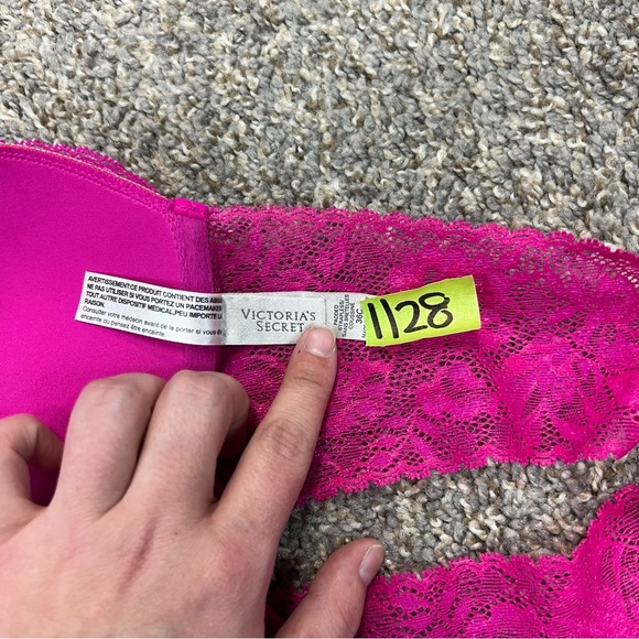 Victoria’s Secret bra 36C hot pink lace strapless padded push up nonslip sexy - Picture 4 of 7